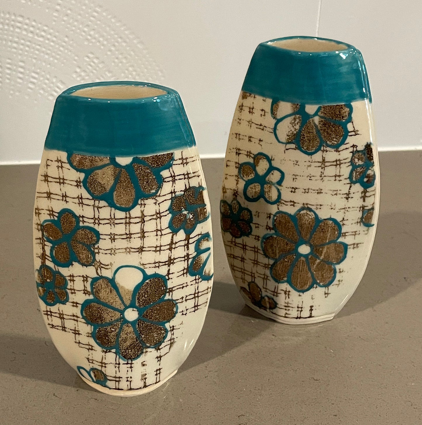 Vintage Floral Small Vase - Turquoise