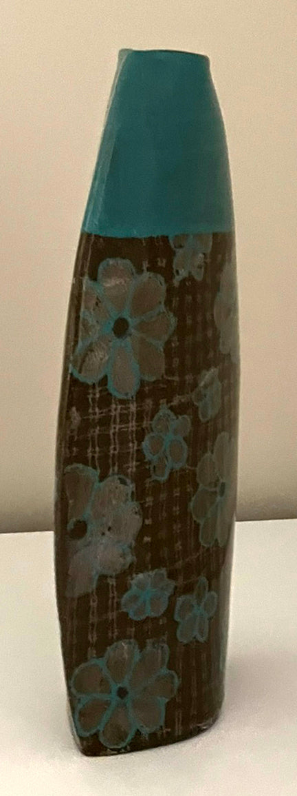Vintage Floral Vase - Turquoise