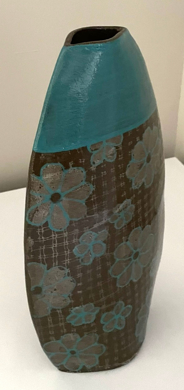 Vintage Floral Vase - Turquoise