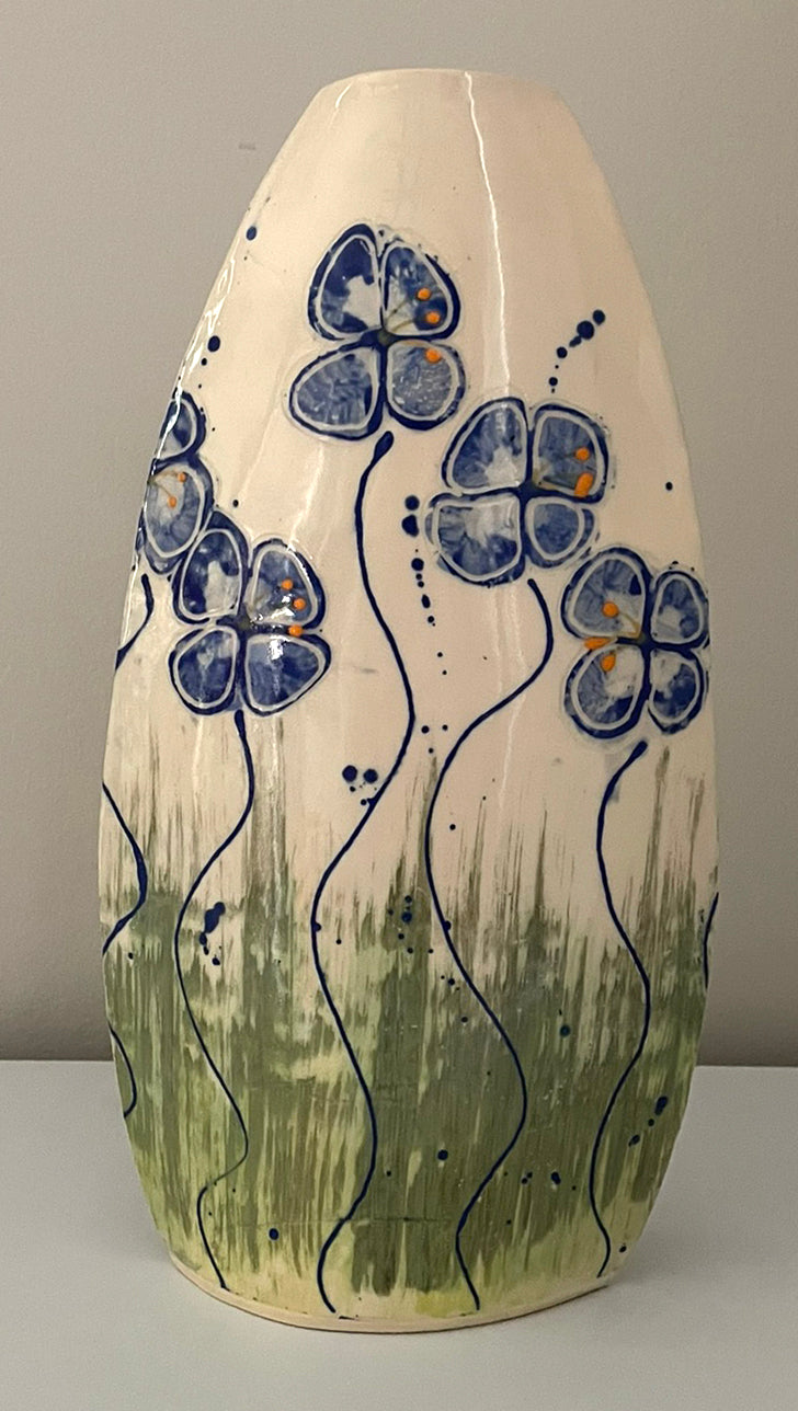 White and Blue Floral Vase