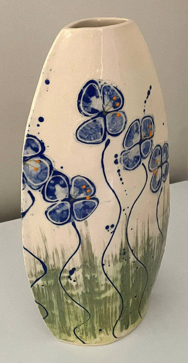 White and Blue Floral Vase