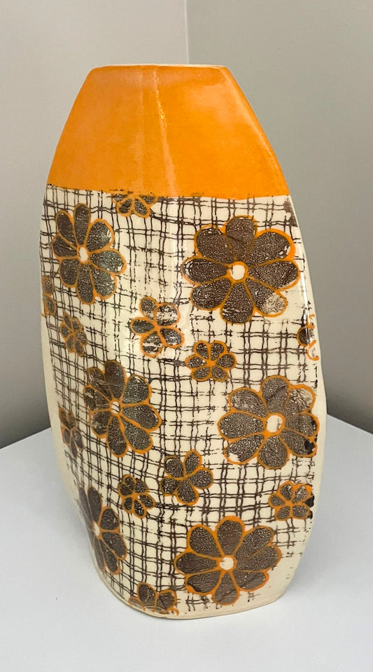 Vintage Floral Vase - Orange