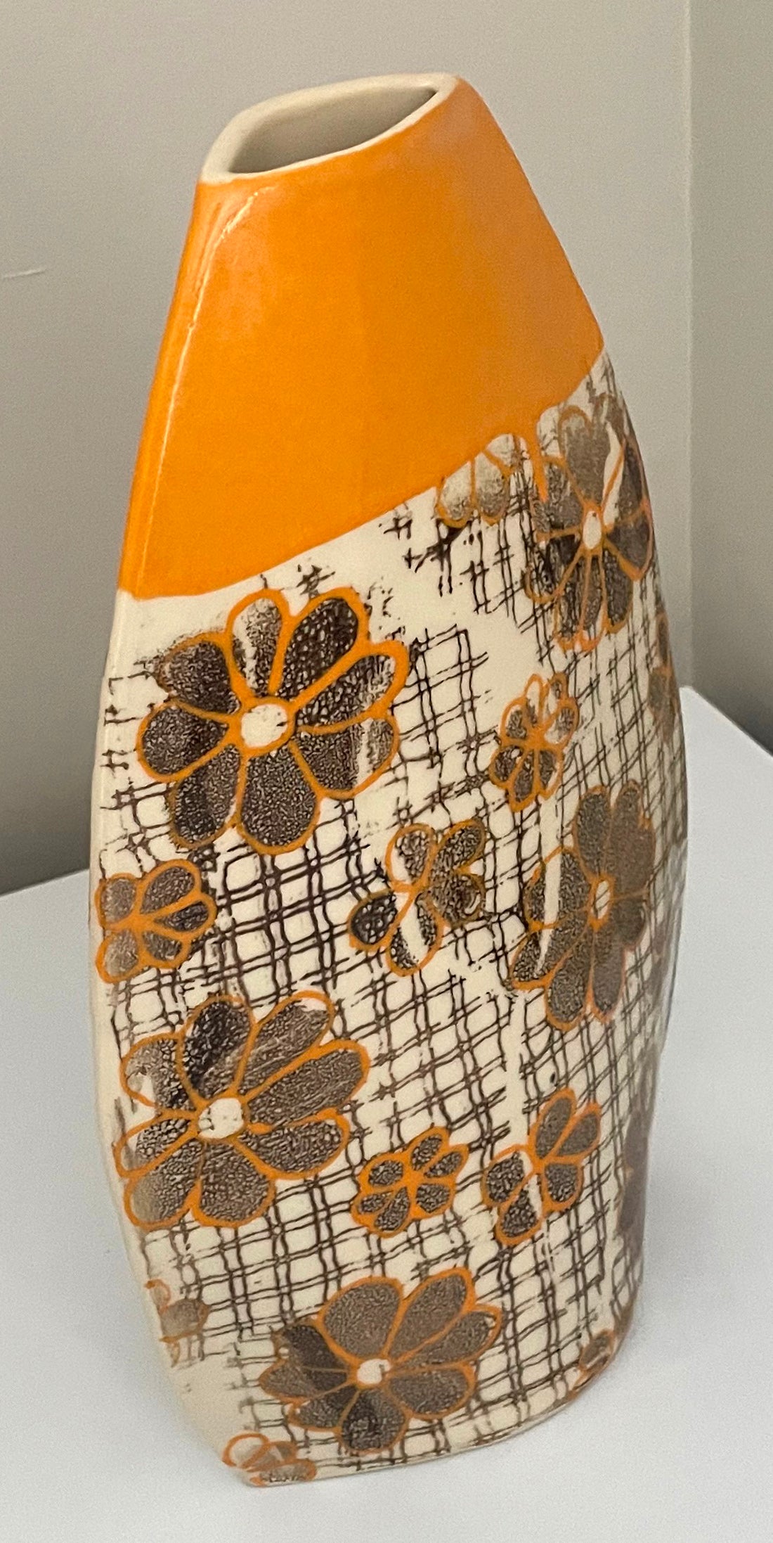 Vintage Floral Vase - Orange