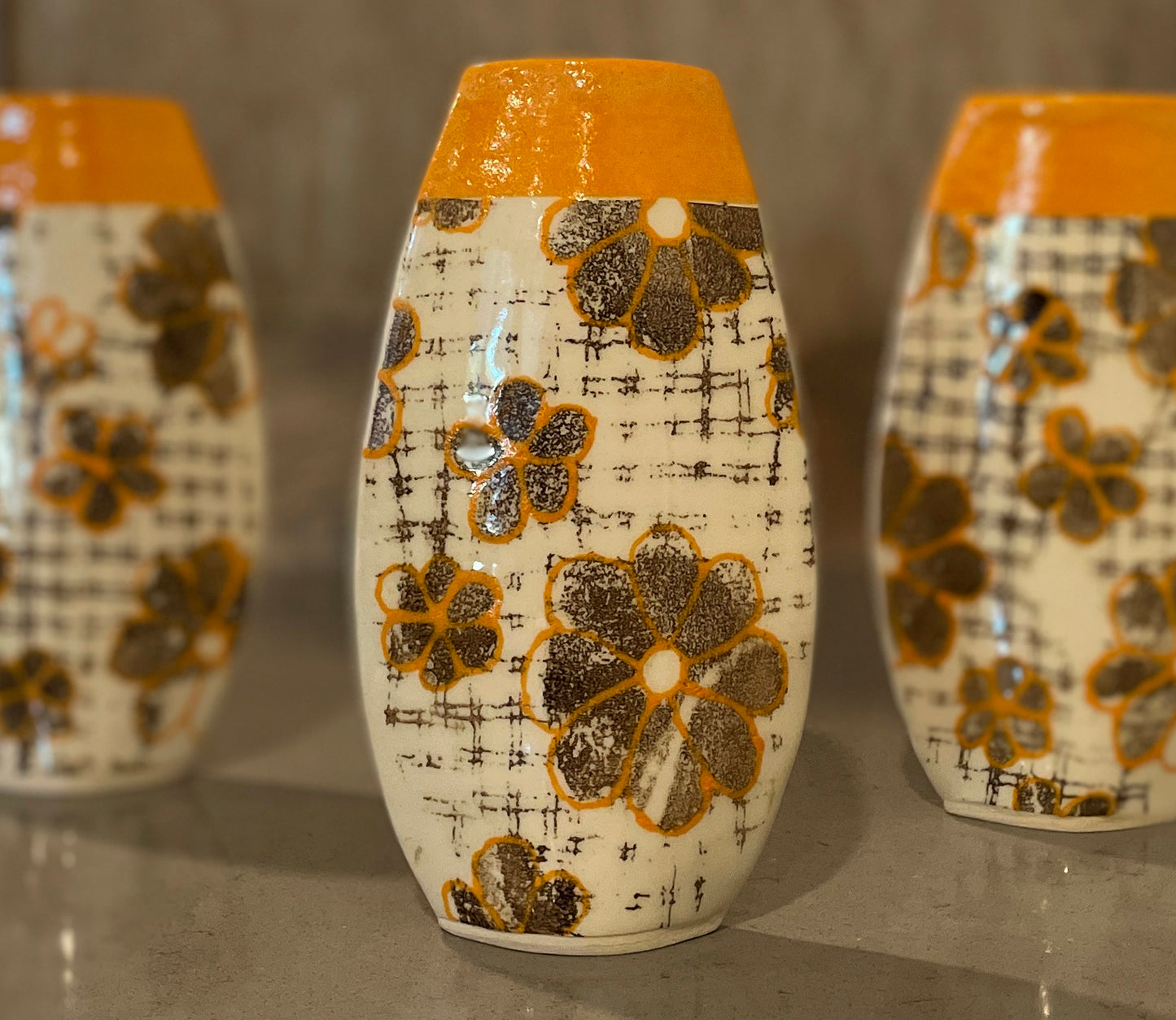 Vintage Floral Small Vase - Orange