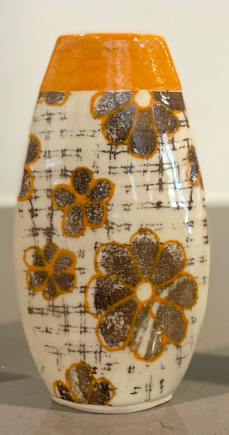 Vintage Floral Small Vase - Orange