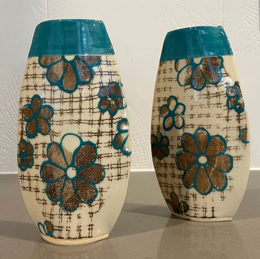 Vintage Floral Small Vase - Turquoise