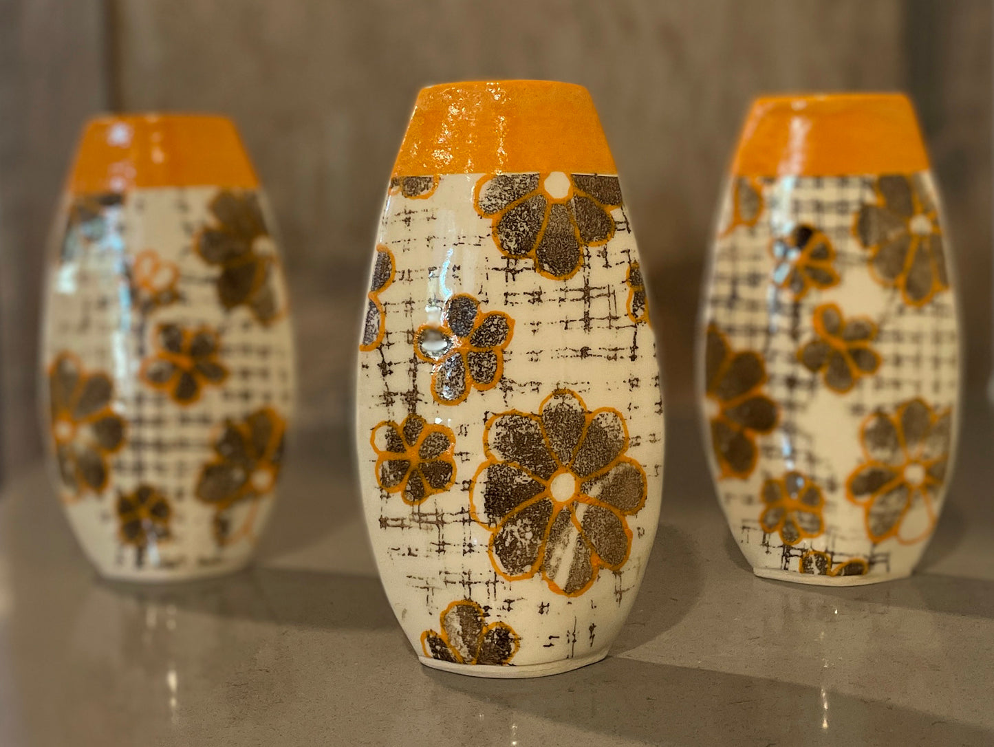 Vintage Floral Small Vase - Orange