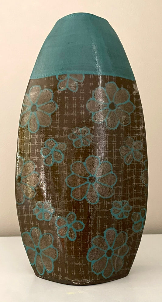 Vintage Floral Vase - Turquoise